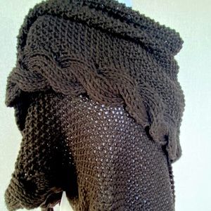 New Hand Knit reversible triangular shawl, extra long scarf with braided border